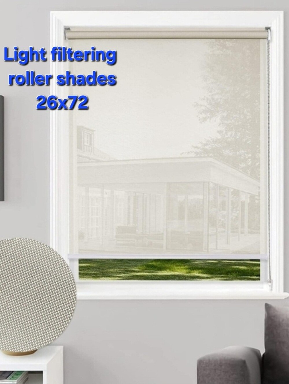 New Solar Roller Shades Light Filtering Window Blinds for Heat 26W x 72H Gray